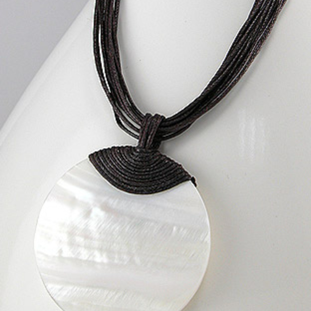 White Shell Pendant with Black Thread Cord